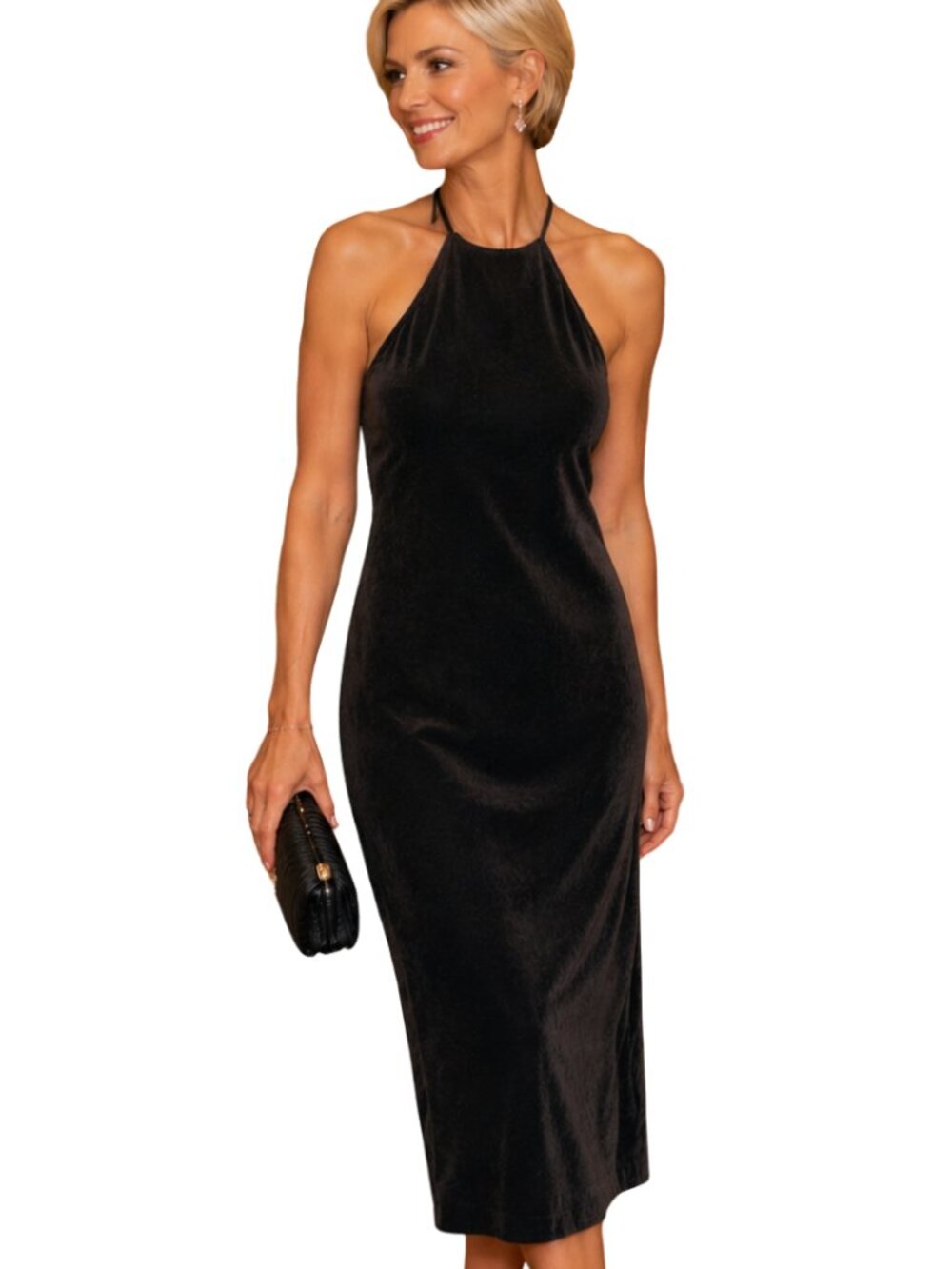 James Perse Los Angeles Black Halter Midi Dress Size 2 NWT